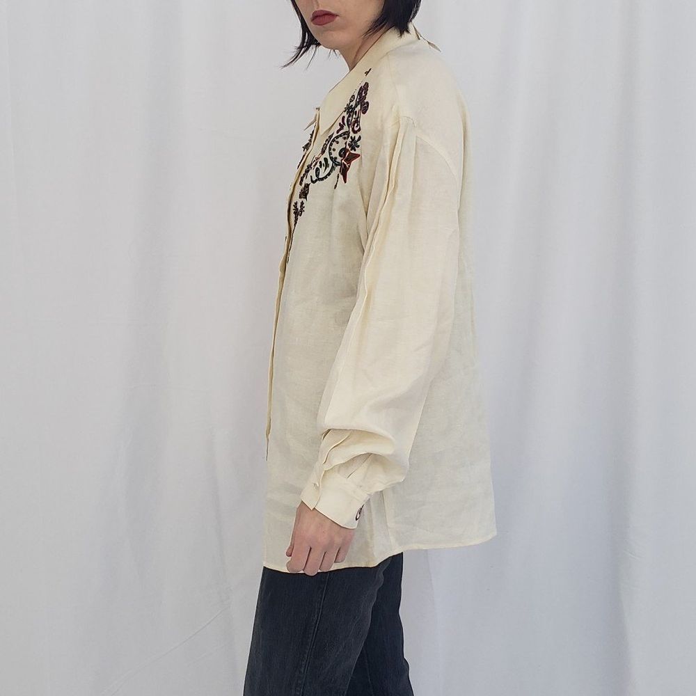 90s Deadstock‎ I.B. Diffusion Linen Beaded Blouse - Picture 2 of 9